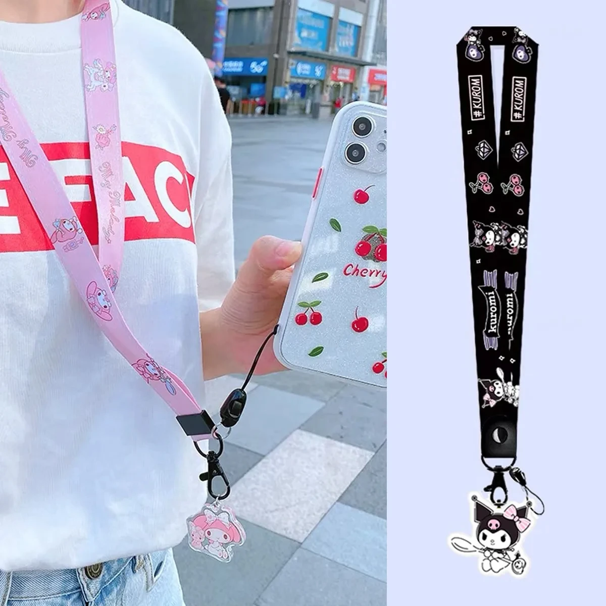 Cartoon Sanrio Anime Hello Kitty Kuromi Pendant Phone Lanyard Kids Id Card Gym Badge Key Holder Neck Strap Hang Rope Lariat