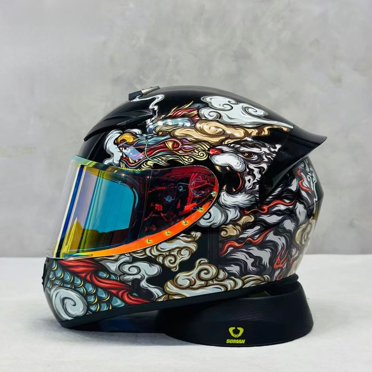 

Мотоциклетный шлем премиум-класса HD Flake Pattern Full Face Crusier с разноцветными линзами и глянцевым блеском для мужчин и женщин на каждый день для поездок на работу