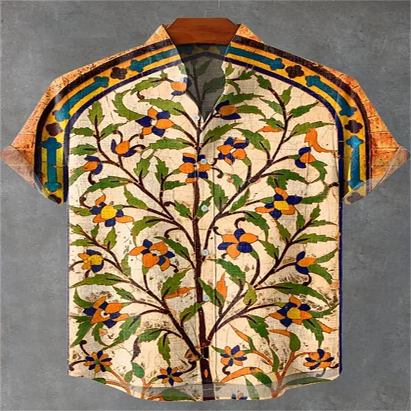 

New Men's Forest Art Print Linen Comfortable Breathable Fabric Short Sleeve Shirt for Art Lovers Clothing