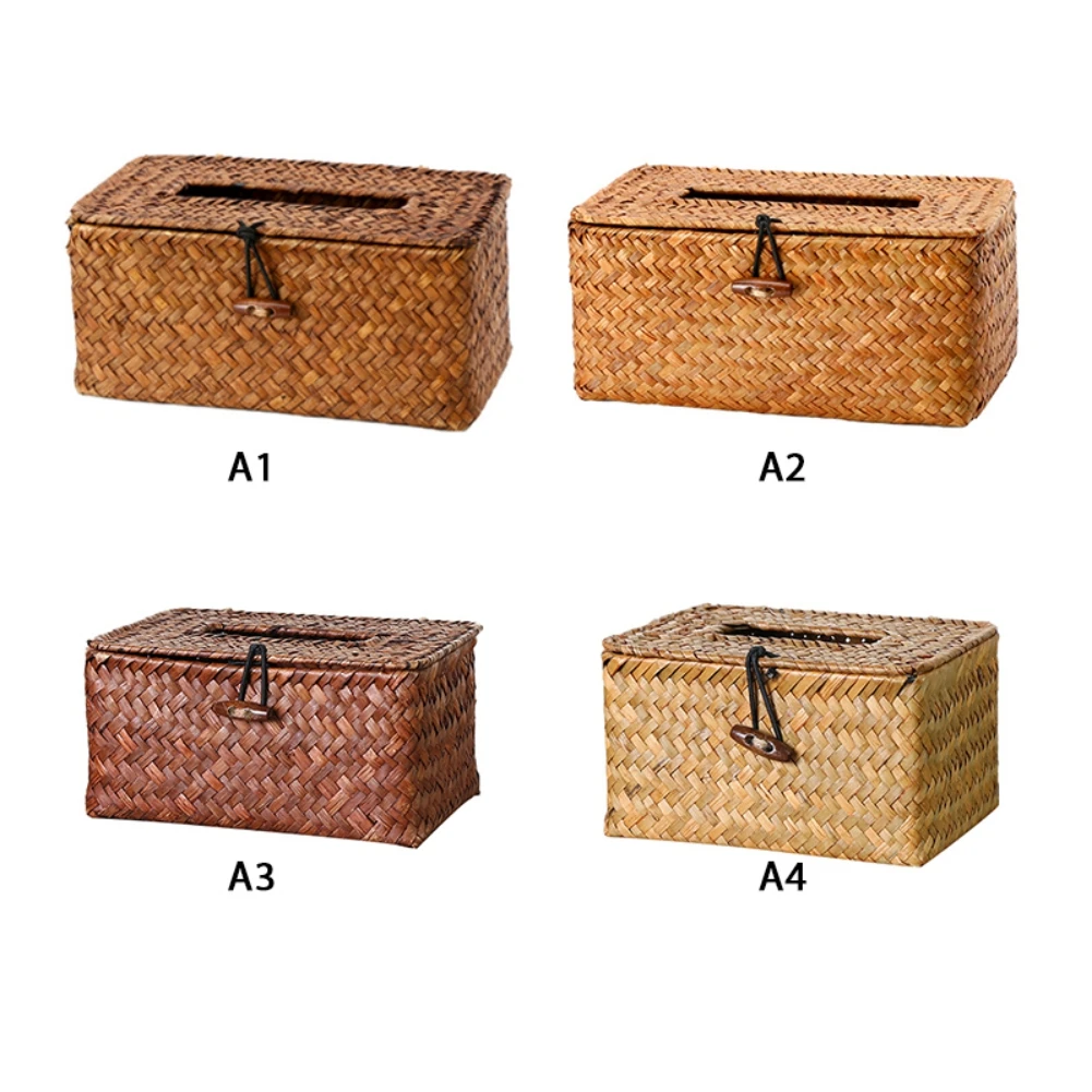 Creative Handmade Straw Tissue Box Straw Storage Box Seaweed Basket Delicate Retro Home Living Room Bedroom Kitchen Decoration