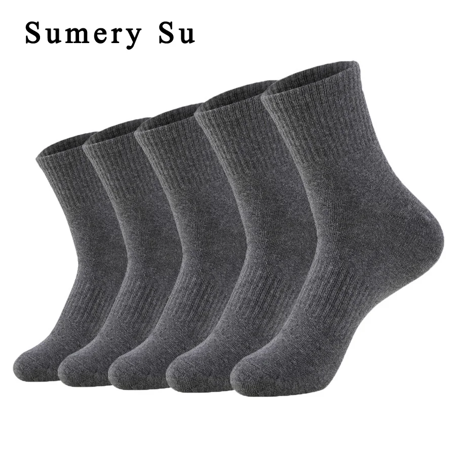 

5 Pairs/Lot Socks Men Cotton Running Casual Thick Solid Compression Breathable Outdoor Travel Long High Crew Sock Male 4 Styles