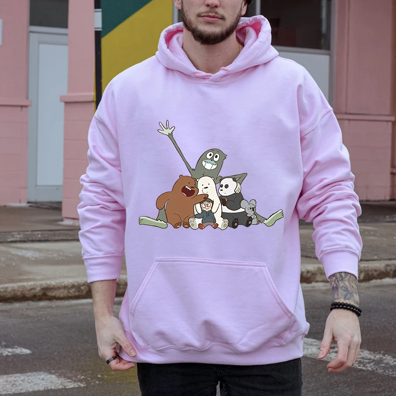 We Bare Bears We Bare Friends Printed Men's Autumn and Winter Hoodies Plus Velvet Sports Sweatshirt Loose Men's Clothing