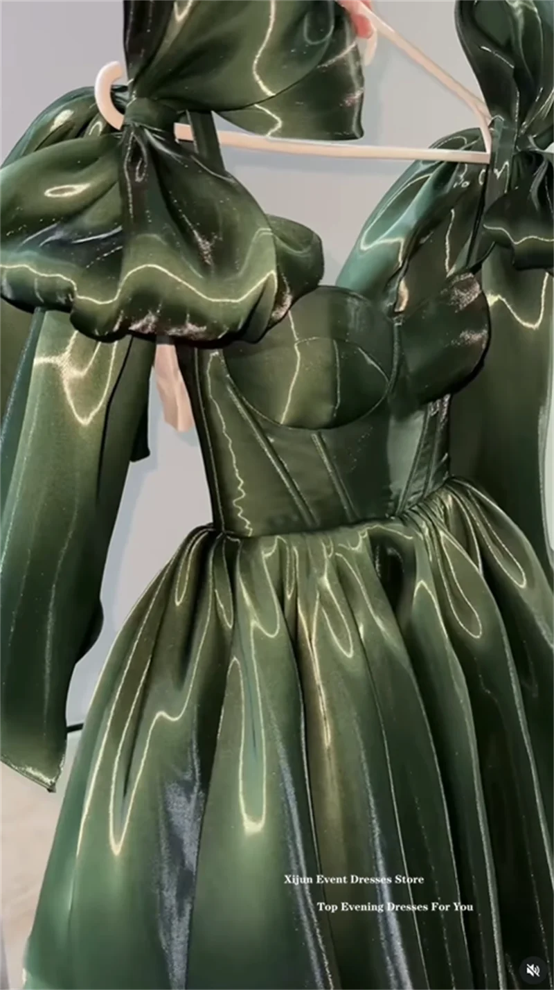 Xijun Modern Green Short Evening Dresses Sweetheart Bow Strap Mini Prom Dresses A-Line Mini Party Cocktail Dresses  Customized image 4