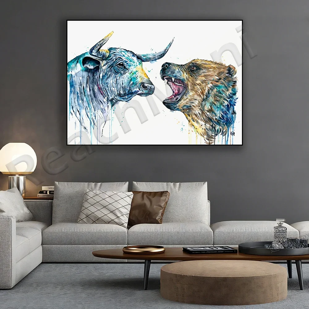 Bullish Sentiment - Watercolor Painting, Stock Market Art, Bull and Bear Market, Office Decor Poster, Office Art