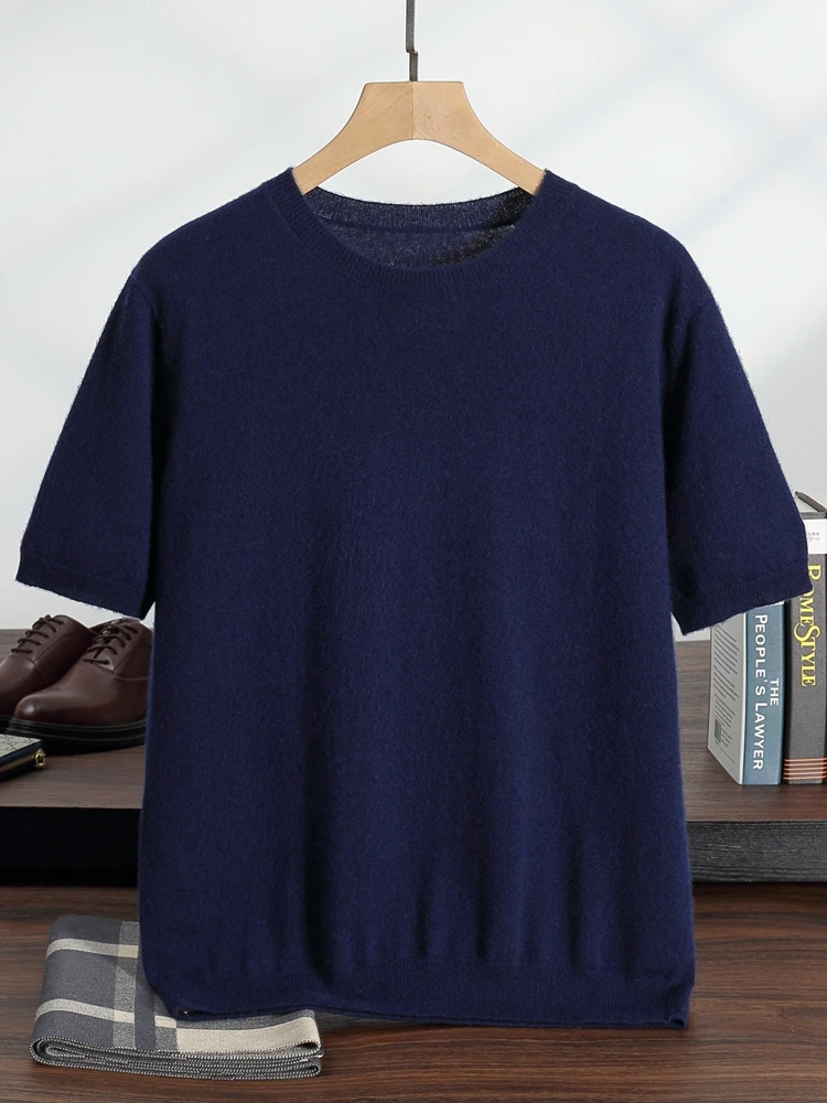 TLOML Men O-neck 100% Cashmere T-shirt Spring Autumn Basic Short Sleeve Pullover Soft Thin Cashmere Knitwear Casual Sweater Tops