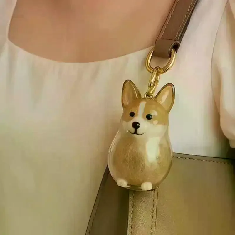 Cute Dog Shaped Keychain Bag Charm With Transparent Acrylic Case Fluffy Interior Fits Handbags Backpacks Gift For Dog Lovers