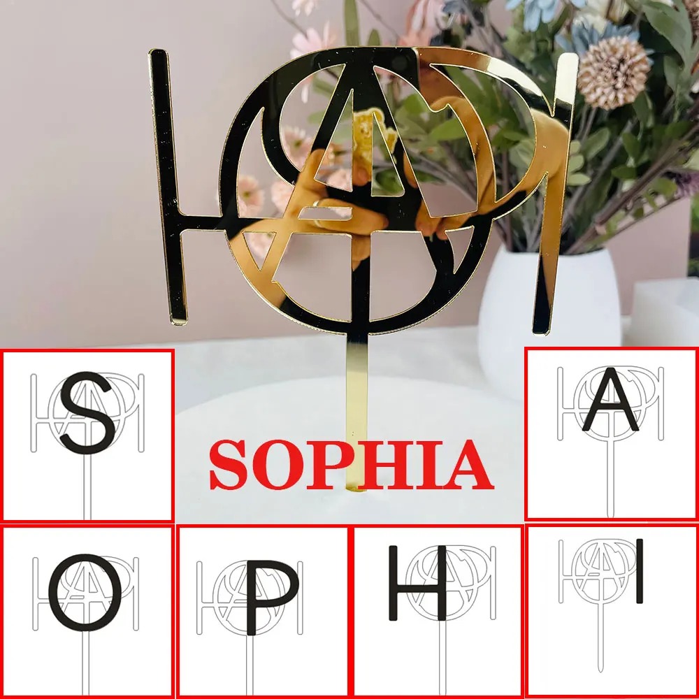 Топпер для торта с последним именем на заказ, персонализированный топпер для торта «С Днем Рождения, свадьбы, крещения, помолвки, акриловый черный топпер для торта