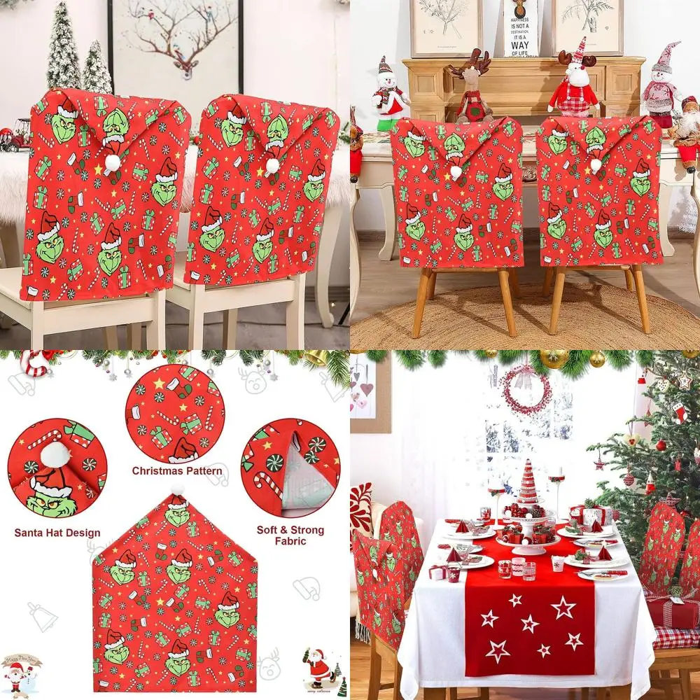 

Red Christmas Dining Chair Covers with Santa Hat Design (Set of 6)