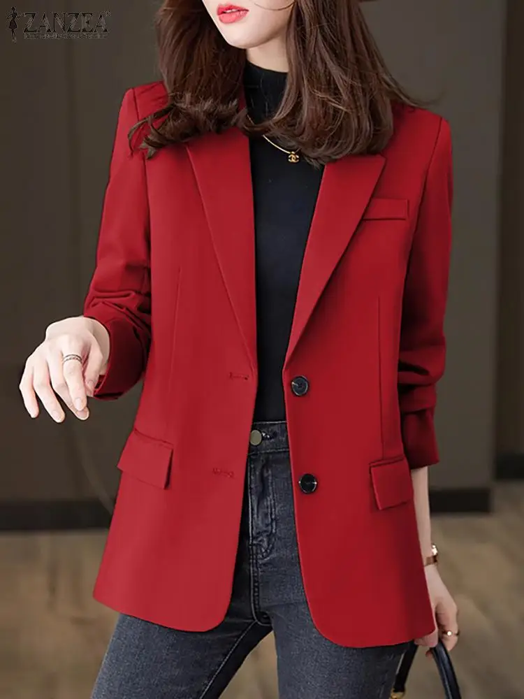 

ZANZEA Autumn Vintage OL Coats Woman Korean Fashion Blazer Long Sleeve Lapel Neck Outwear Elegant Work Solid Color Jackets 2024