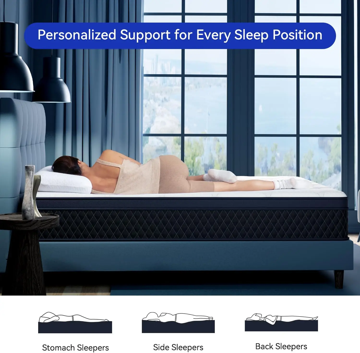 Colchão duplo de espuma viscoelástica respirável de 10 polegadas de alta qualidade com molas de bolso - design livre de fibra de vidro e isolamento de movimento