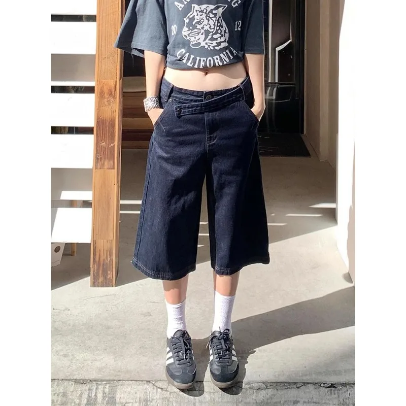 

Women Bermuda Denim Shorts Summer Baggy Calf Length Pants Y2k Aesthetic Wide Leg Carpenter Jean American Retro Streetwear