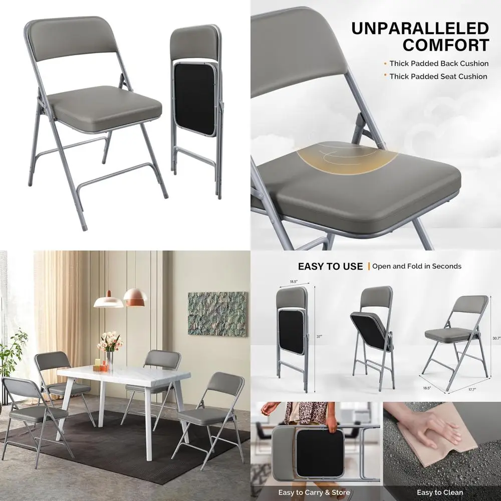 

Thick Cushioned Folding Chairs, Portable & Comfortable for Indoor/Outdoor Use, 2-Pack Gray
