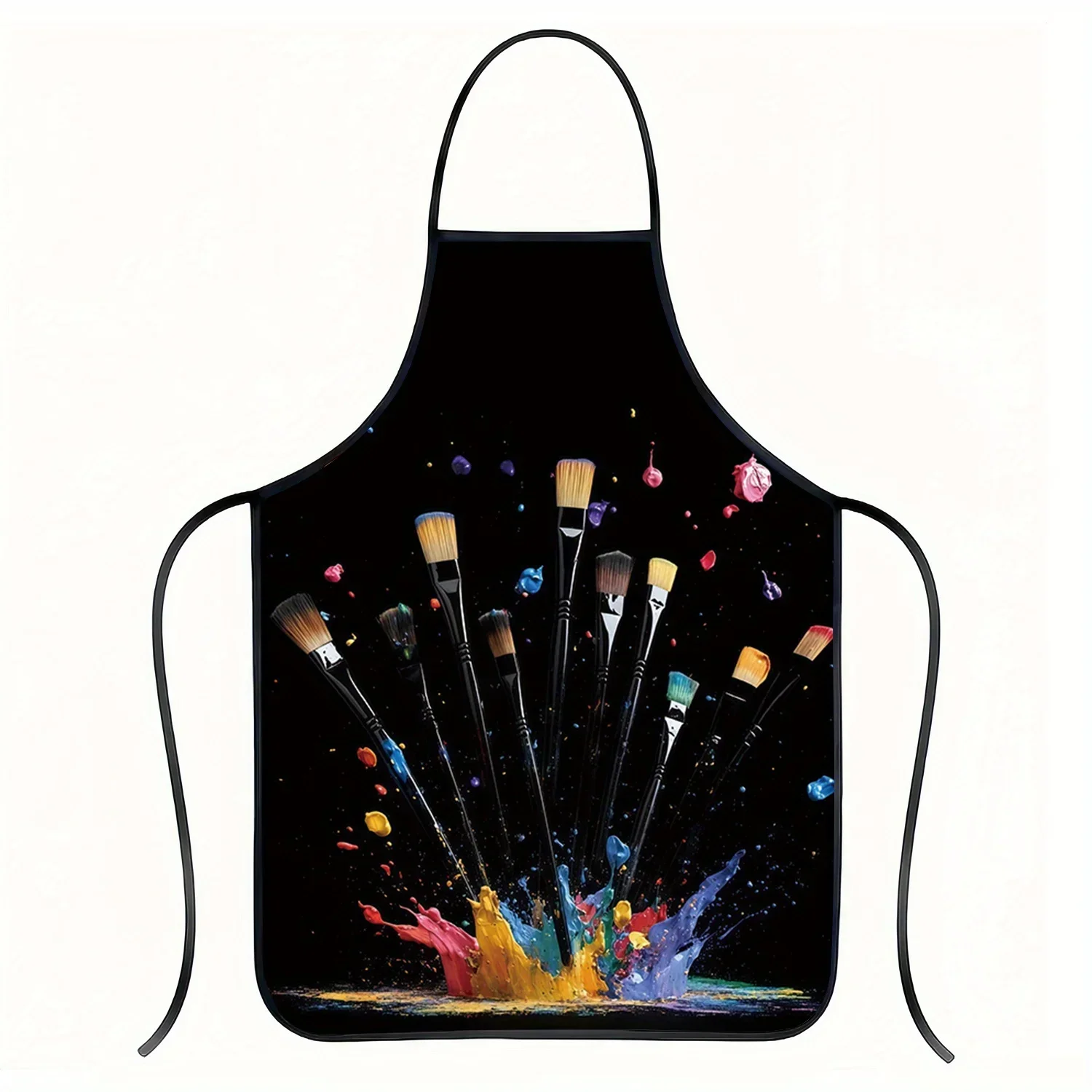 Aprons for woman Kitchen baking apron Vibrant Splatter Paint Brush Print Thick Polyester Black Colorful Brush Strokes Design