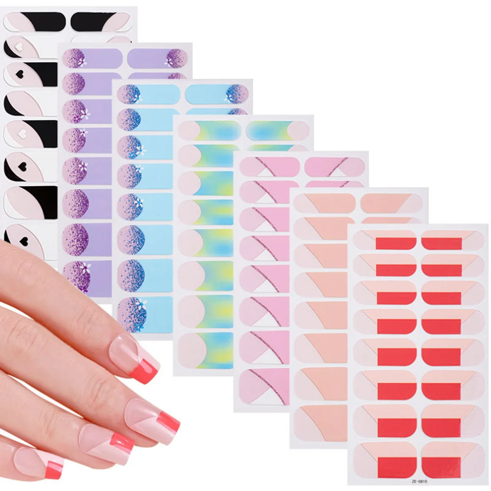 Zomer Franse nagelstickerstickers Volledige dekking Zelfklevende nagellak Wraps Nail Art Decoratie Schoonheid Nail Slider uñas postisas