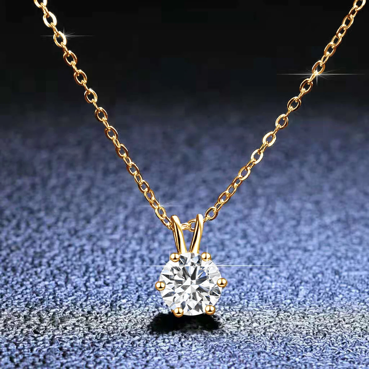 100% Real 14k Gold Pendant Real Gold Women Moissanite Diamond Necklace 6 Prong Wedding Jewelry With Certificate Valentines Gifts