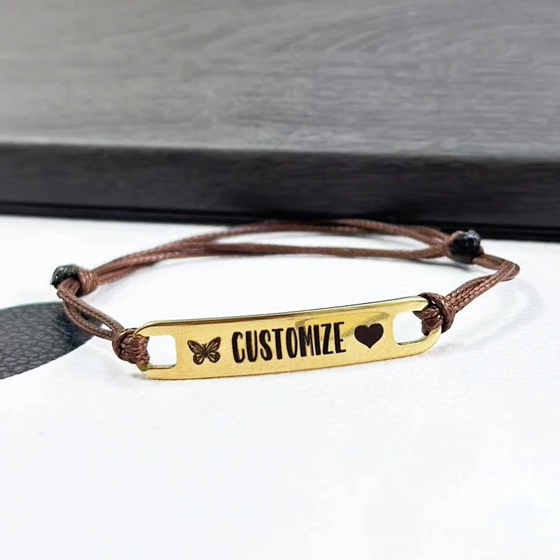 

Подвеска с именем по индивидуальному заказу, браслет с лазерной гравировкой, персонализированная кожаная веревка из нержавеющей стали, регулируемый подарок для собаки, семейные украшения