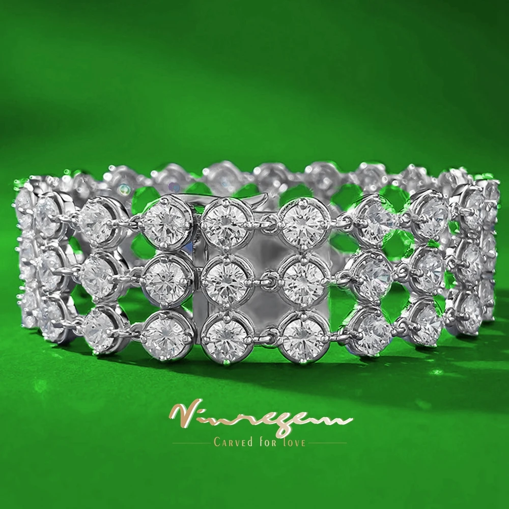 

Vinregem Round Cut Lab Created Sapphire Gemstone Sparkling Bracelets for Women Luxury 925 Sterling Silver Fine Jewelry Wholesale