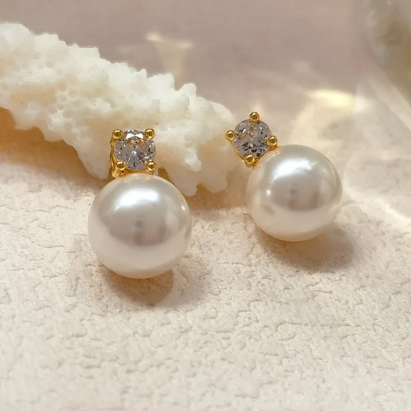 Imitation Pearl Zircon Titanium Steel Earrings for Women, Non-Fading Jewelry, New Fashion and Simplicity, 2024