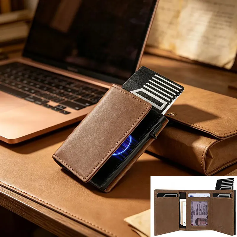 Retro Microfiber Leather Wallet for Men,Trifold Wallets for Men Pop Up Wallet for Men-RFID Blocking Men Trifold Wallet