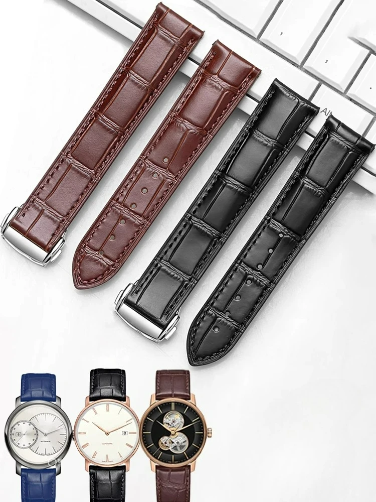 Genuine Leather Watchband for Omega Speedmaster De Ville Seamaster Series 19 20 21 Folding Buckle Fashionable Watch Accessories