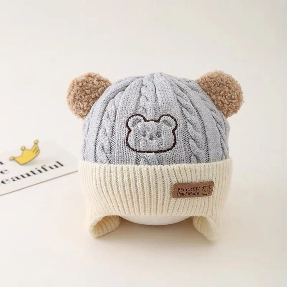 

New Winter Warm Hat Windproof Cold Proof Knitted Earmuffs Hat Toddler Velvet Lining Ear Protection Cap for Baby