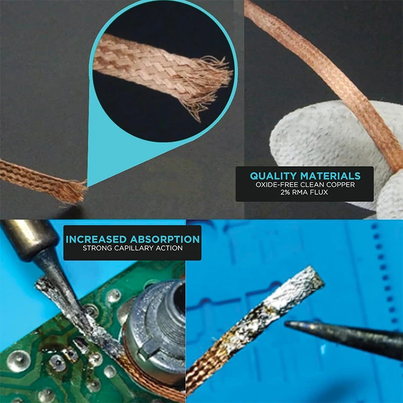 Imagem -06 - Tin Remoção Desoldering Mesh Braid Tape Sucção Line Clean Solder Joints Remover Ferramenta de Reparo 1.04.0 mm pc Pcs