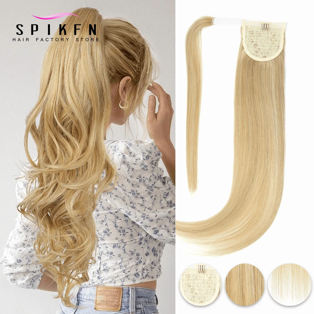 40-60G Straight Human Hair Ponytail Extensions Straight 