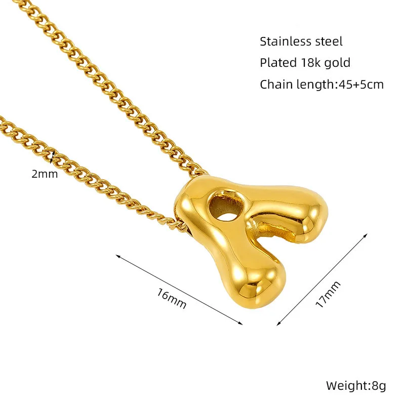 18k Gold Bubble Letter Pendant Stainless Steel 26 A-Z Initials Necklace For Women Name Accessories  Gift