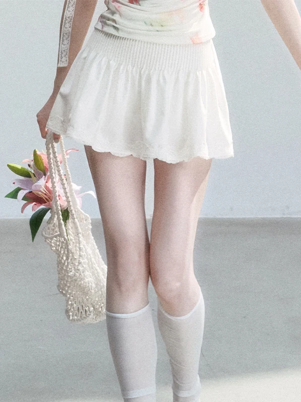 

Fragile Heart White A-Line Skirt Korean Style Half-length Bubbles Pure Desire Summer Short Skirt for Women