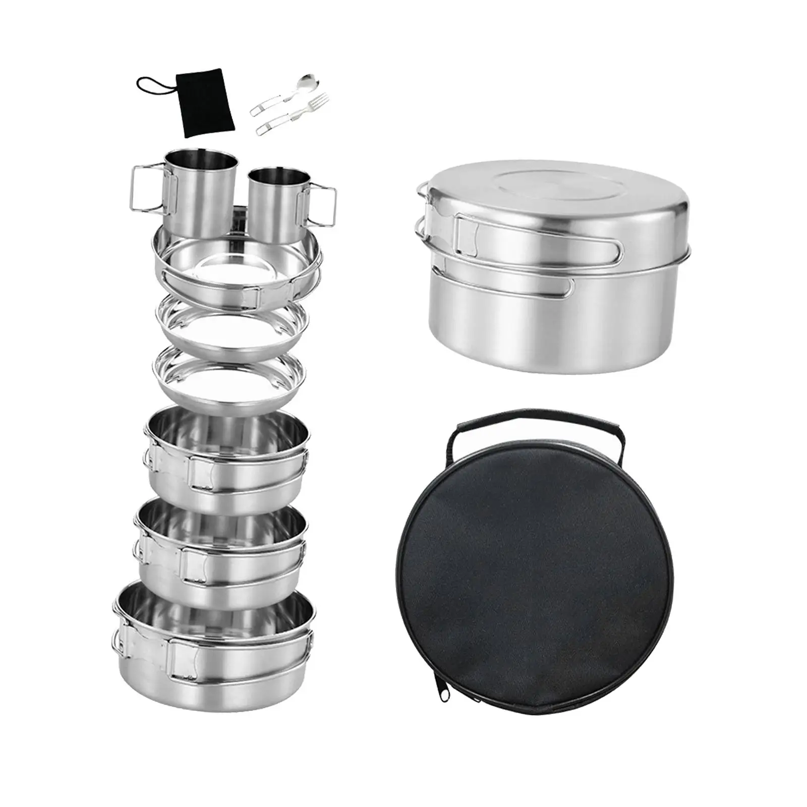 Camping Cookware Set Utensils with Carry Bag with Folding Handle Versatile