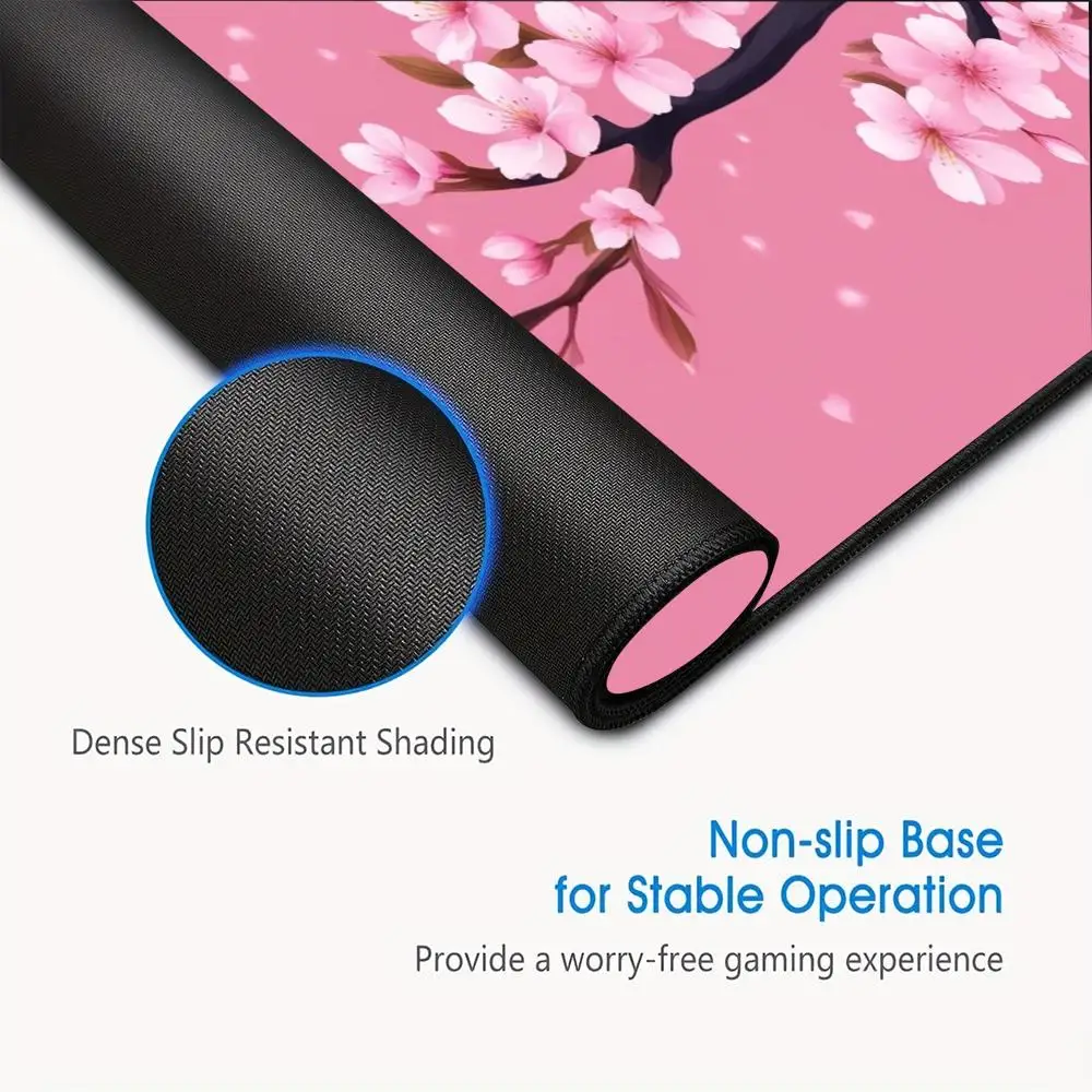 فروع زهر الكرز على خلفية وردية، لوحة ماوس قابلة للغسل من المطاط غير قابلة للانزلاق #4