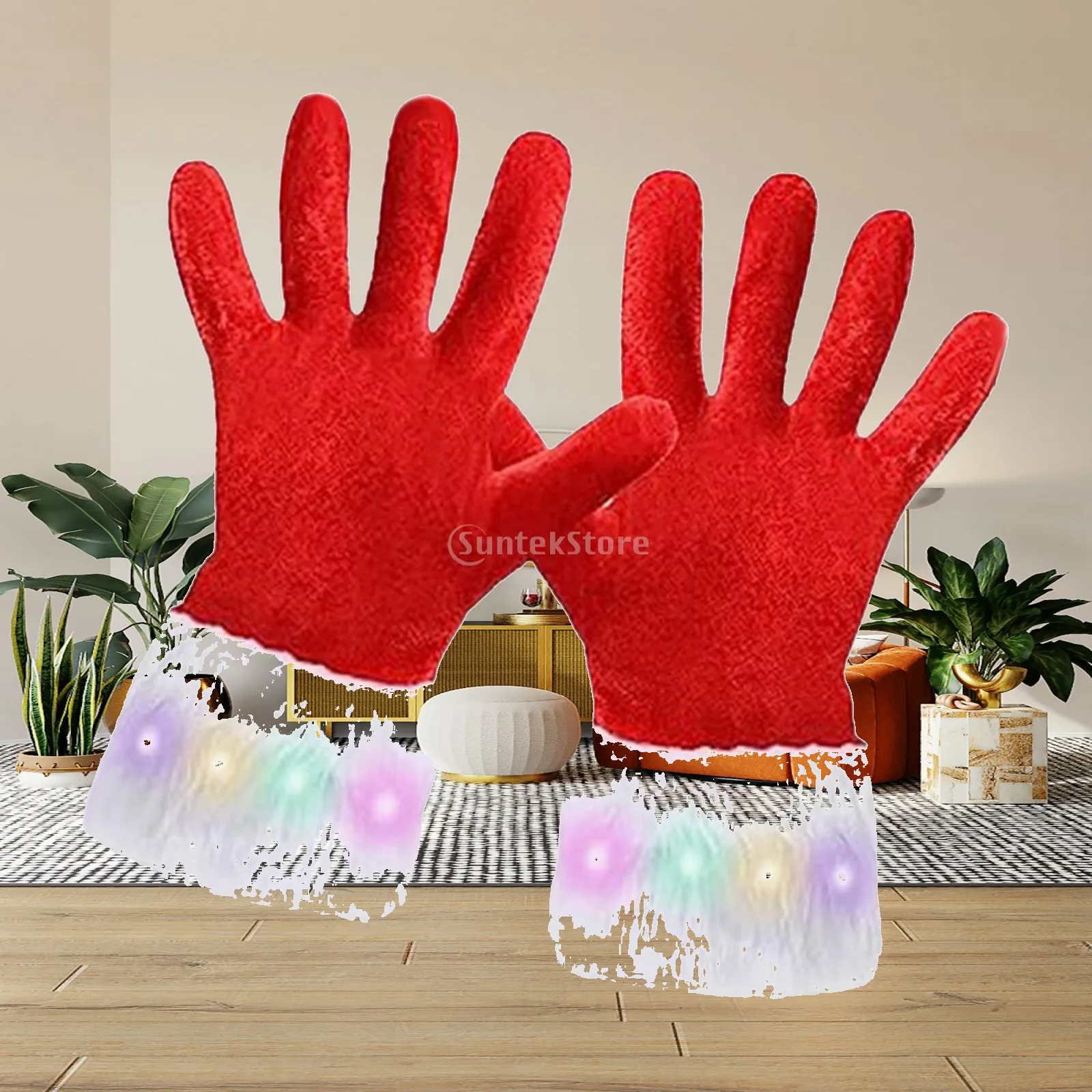 Illuminating Red Gloves Christmas Santa Design 3 Levels Bright Flash Light Up Mittens Soft Comfortable Polyester for Stage