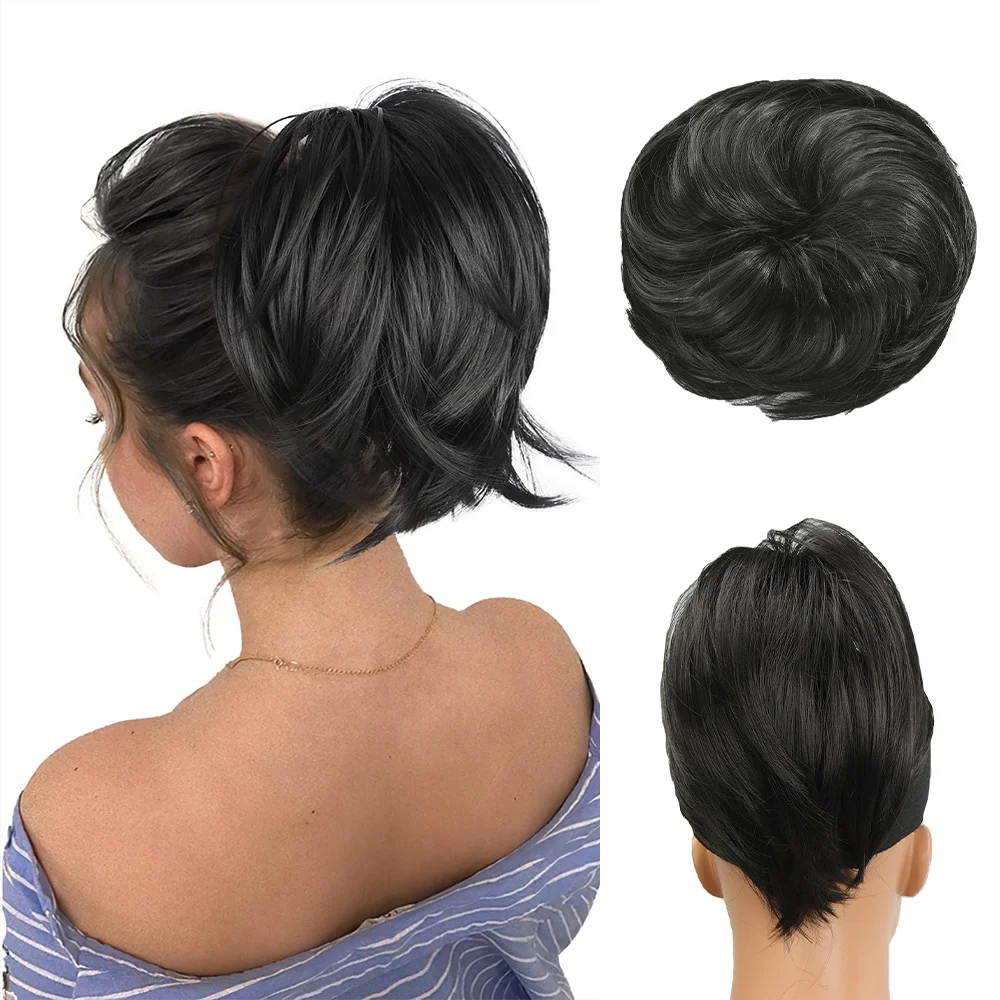 XG Bun wig short ponytail bun straight hair circle ponytail synthetic high bun suitable for daily wear