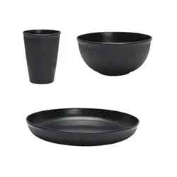 Black plastic cutlery set plates spitting dishes bowl cups cutlery for outdoor camping party