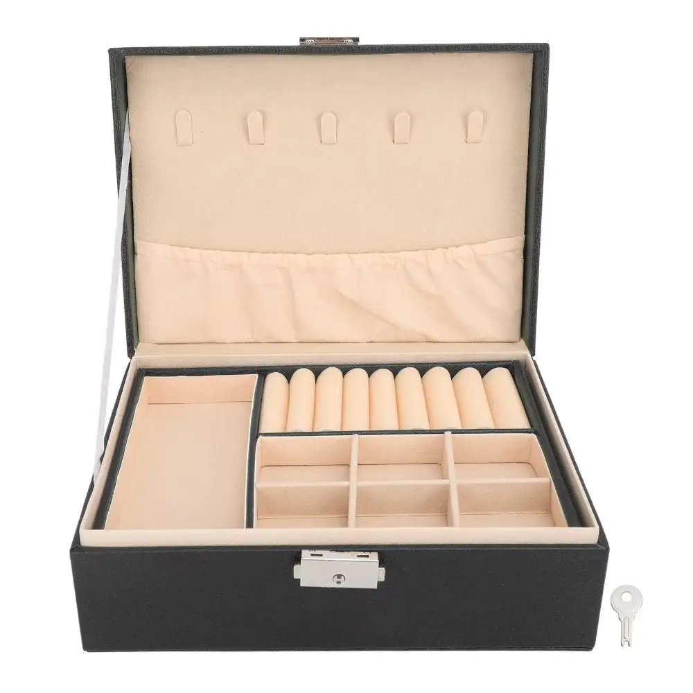 Jewelry Display Double Layer Jewelry Box PU Leather Earring Holder Displays Box Ornaments Case Storage Double Storage