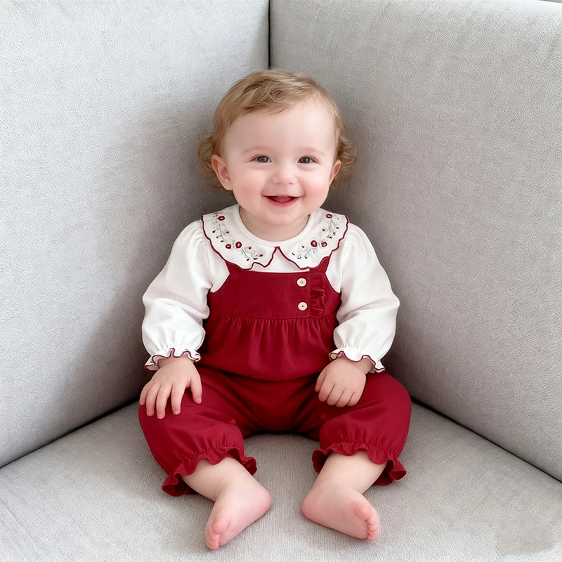 

Christmas Newborn Baby Girl Autumn 0-3 years Infant Onesie Flower Branches Round neck Bodysuits Onepiece Female infant Clothing