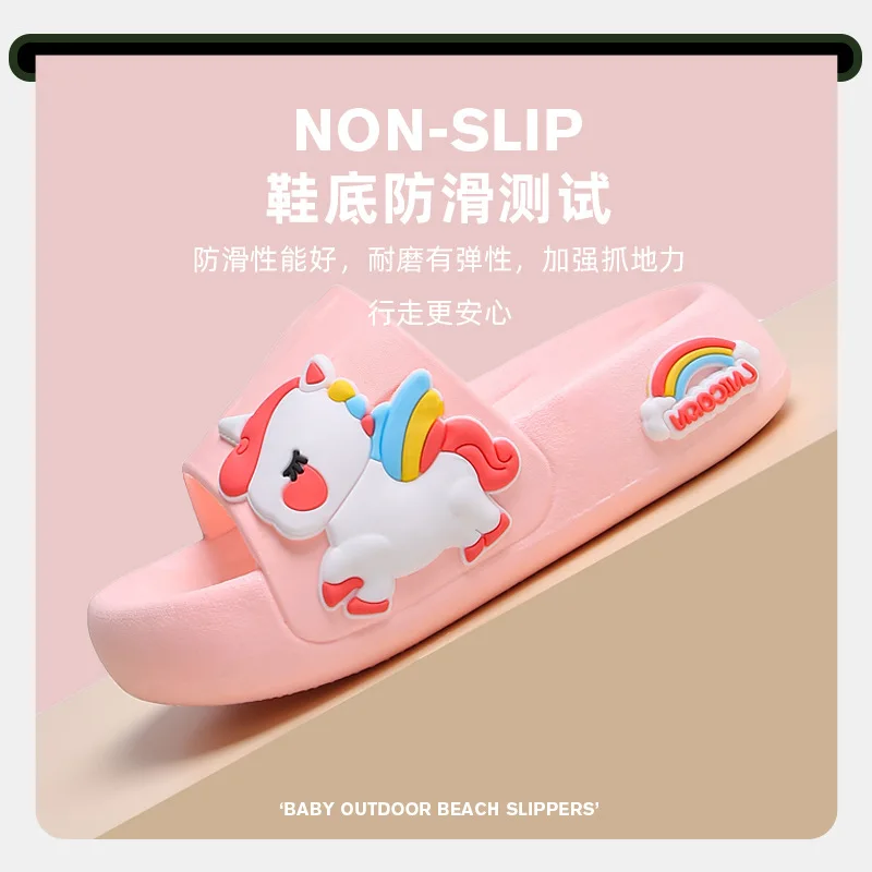 2023New Kids Home Shoes Baby Girls Slippers for Children Cartoon Unicorn Bathroom Antislip Thick Sole Slides 2-8 YearsFlip-flops