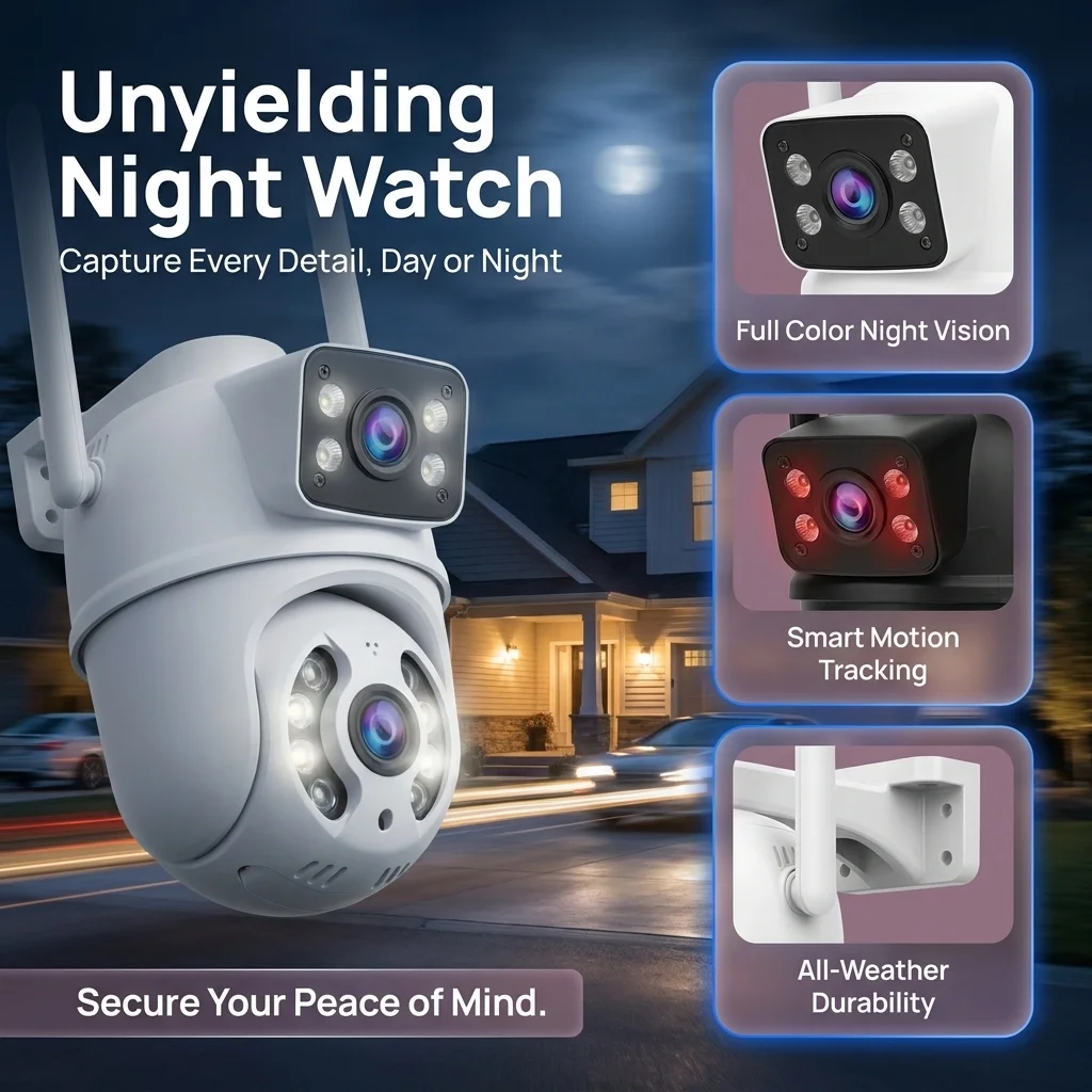 Telecamera PTZ Wi-Fi per Sorveglianza Esterna 3Mp con Doppia Lente 360 ° Telecamera panoramica con rilevamento del movimento, tracciamento automatico, visione notturna a colori, audio