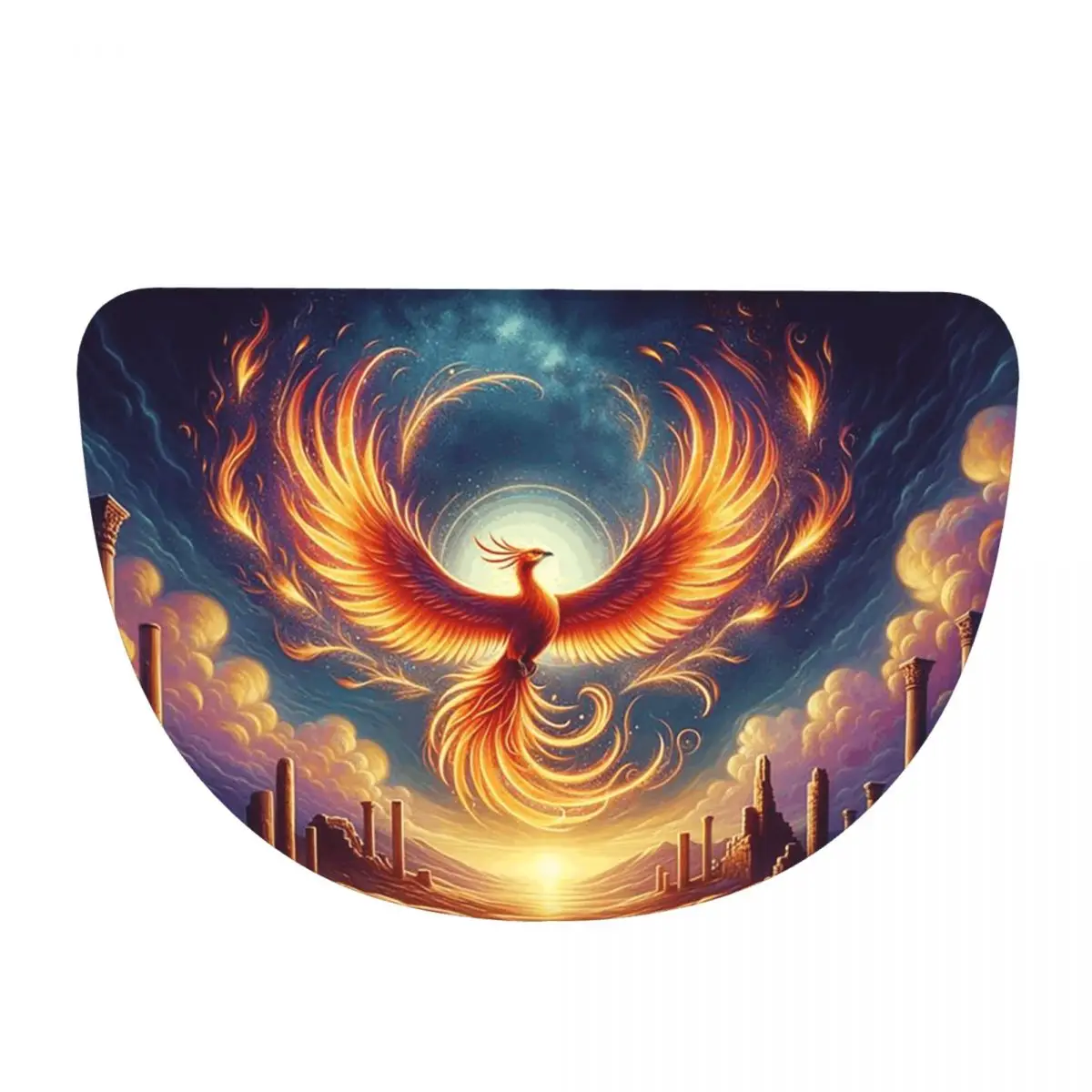 Phoenix Mythical Bird With Fiery Wings Soft Flannel Half Round Doormat Non Slip Bathroom Mat Absorbent Floor Carpet for Garage