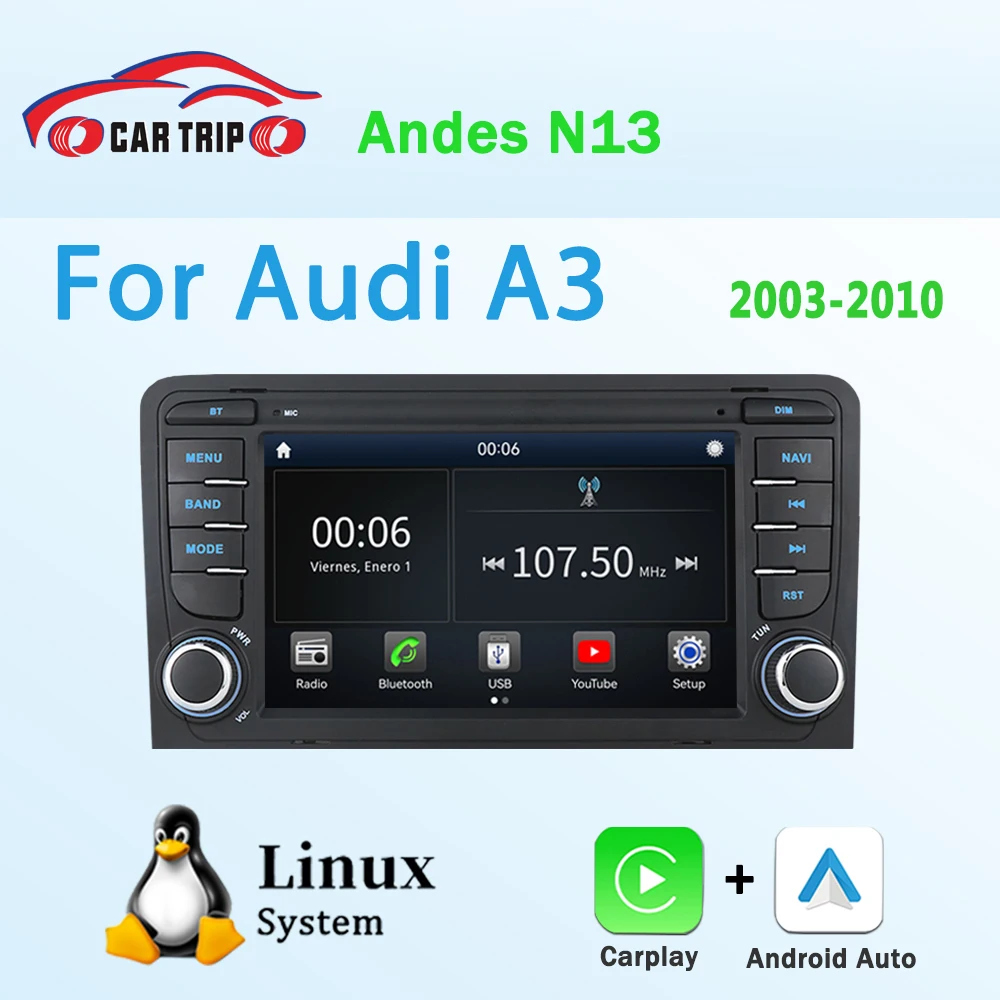 7inch Linux System Car Radio Stereo Multimedia Player Head Unit for Audi A3 2003-2010 with GPS Navigation Carplay Android Auto