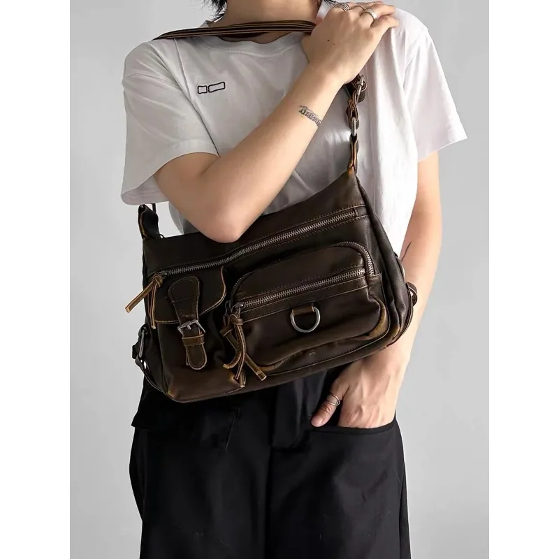 Borse a tracolla multitasche vintage da donna, borsa a tracolla di lusso in pelle PU ritardata, borsa da moto retrò Y2K per ragazze 2024