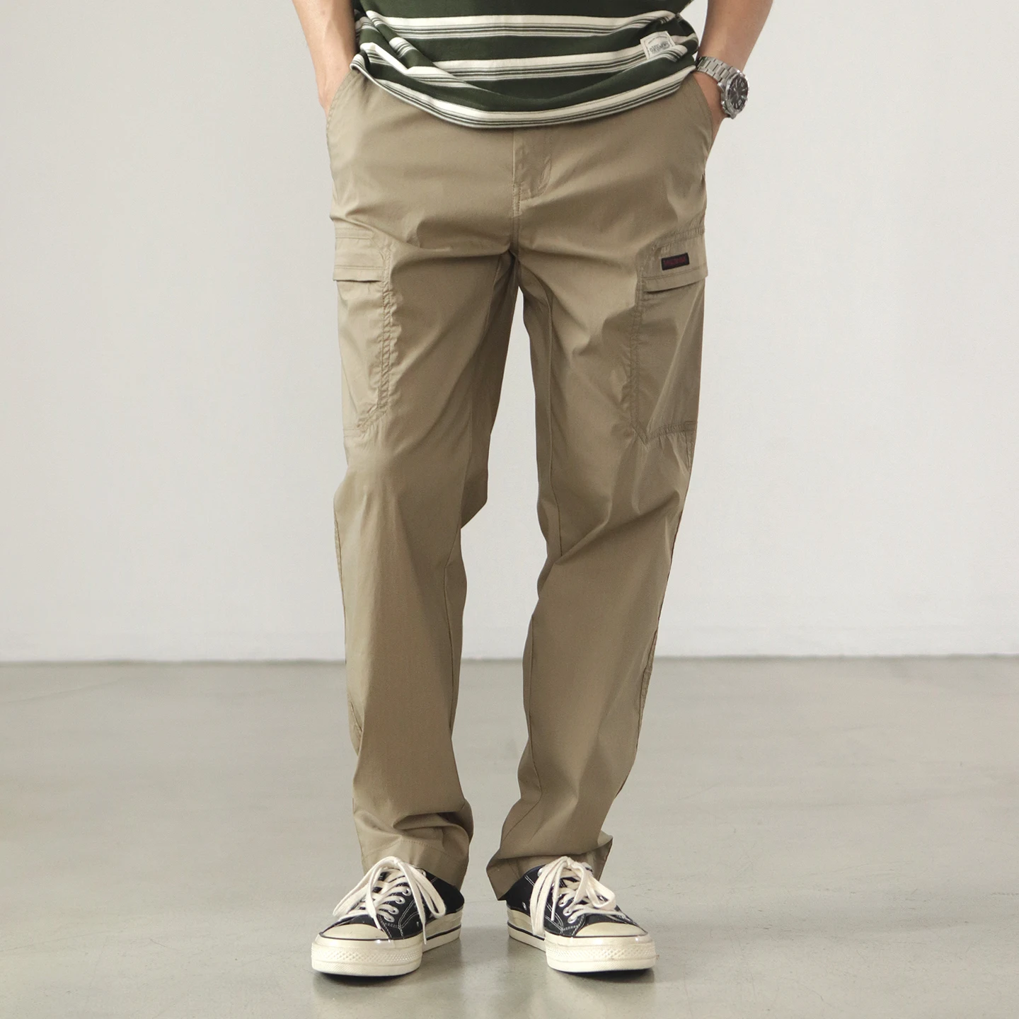 Summer thin straight-leg pants for men's cool quick-drying elastic and breathable khaki zipper pocket work casual pants