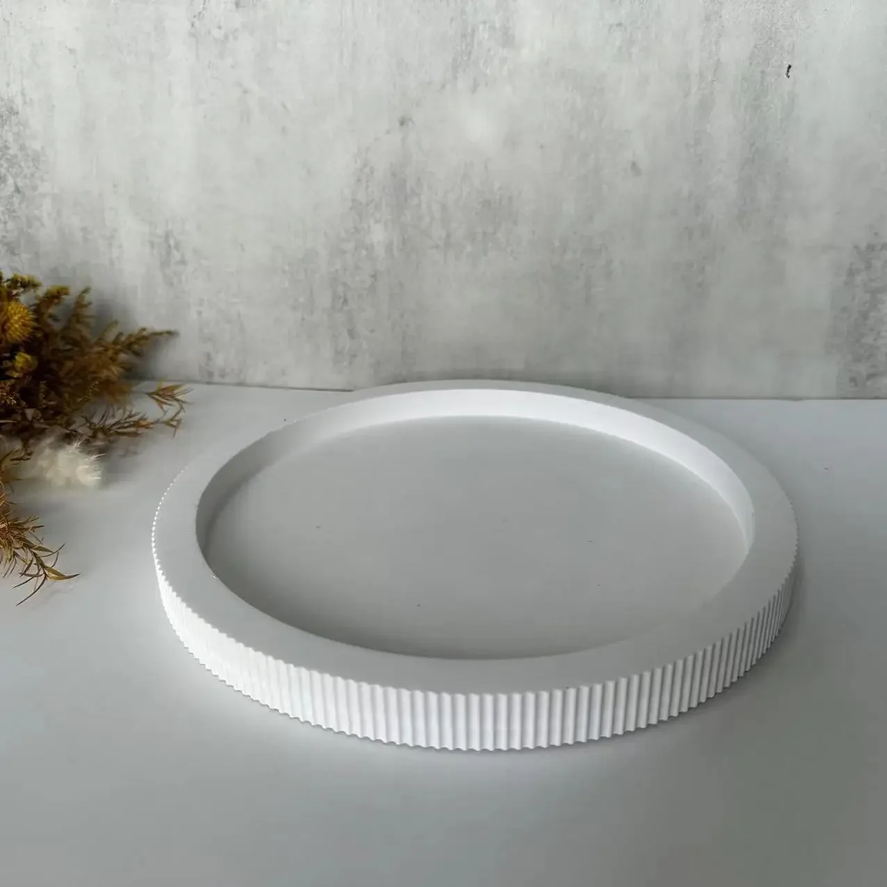 26CM Round Cement Tray Silicone Molds Handmade Plaster Epoxy Concrete Stripped Coaster Mould Storage Plate Dish Home Decoration