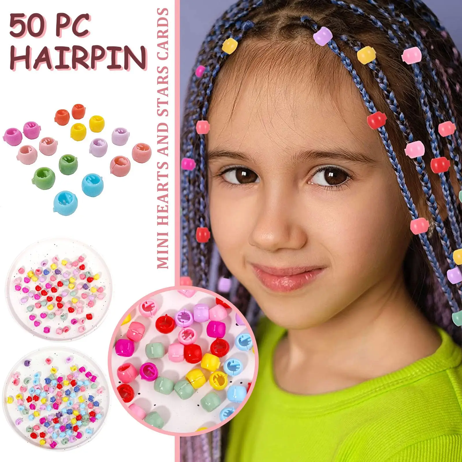 

50pcs Mini Colorful Hair Claw Cute Star Heart Beads Hair Clip Styling Hair Small Hair Hairpins Girls Fashion Accessories D8D9