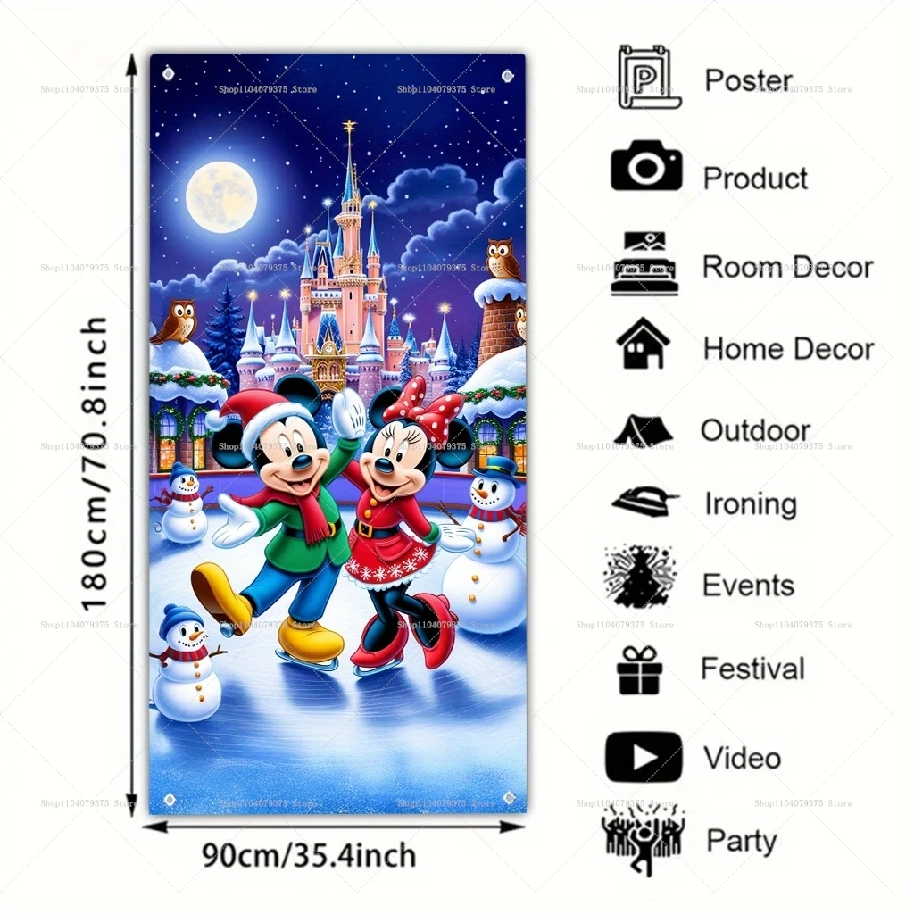 Disney Mickey Minnie Door Cover Banner Christmas Party Photography Background Indoor Outdoor Porch Background Decorations