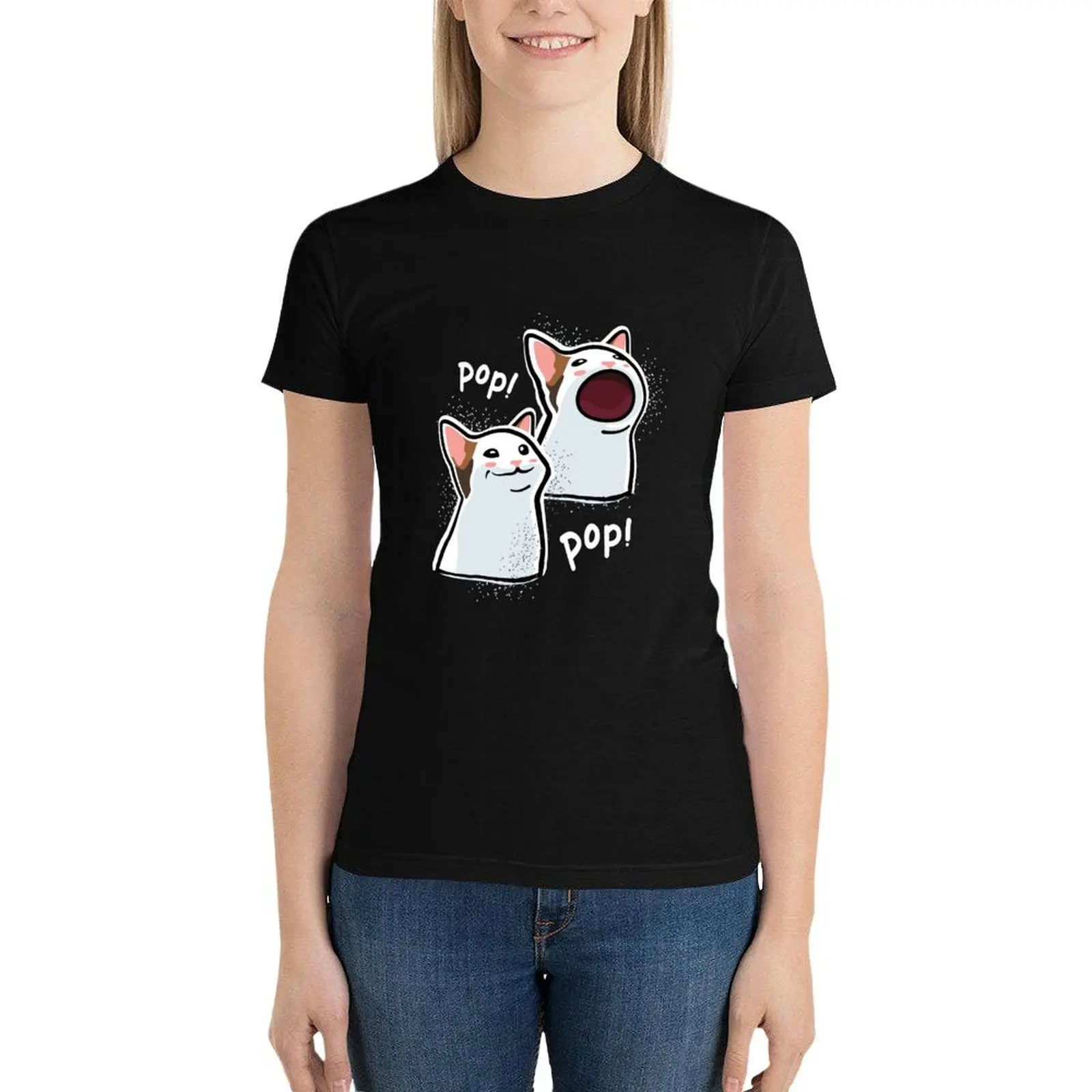 

Popping Cat Meme / Pop Cat / PopCat T-Shirt summer tops Female clothing summer clothes cute tops Woman clothing