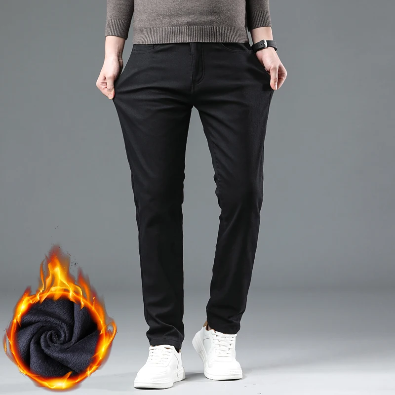 

Winter New 2025 Fleece Pants Men's Thick Slim Elastic Business Casual Velvet Pants Warm Fashion Solid Color Plush Trousers Male