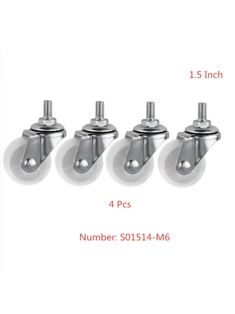 

4 Pcs/Lot Casters 1.5 Inch White PP Screw Universal M6 Thread Roller Diameter 40mm Display Frame Wheel