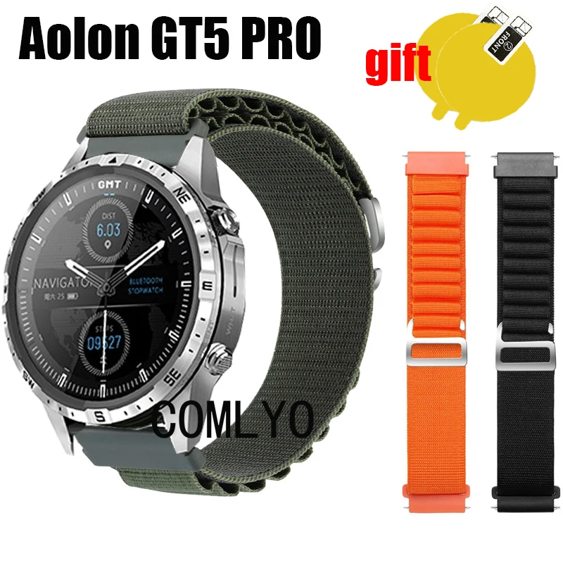 3in1 Band For Aolon GT5pro Smart Watch Strap Nylon Soft Bracelet Bands Belt Screen Protector film