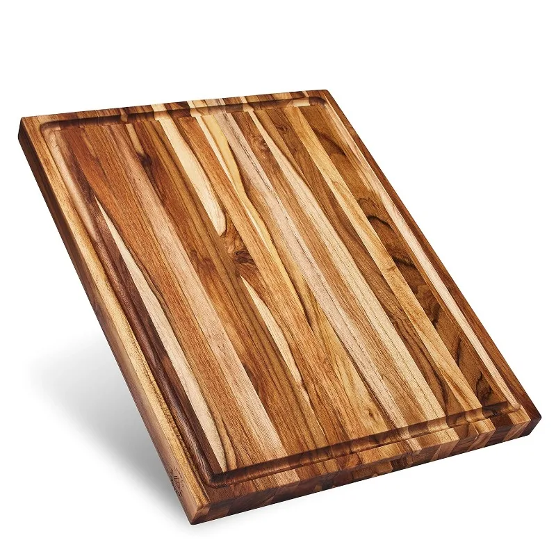 Large Teak Wood Cutting Board for Kitchen with Juice Groove, Reversible Charcuterie Butcher Block 18x14x1.25 in